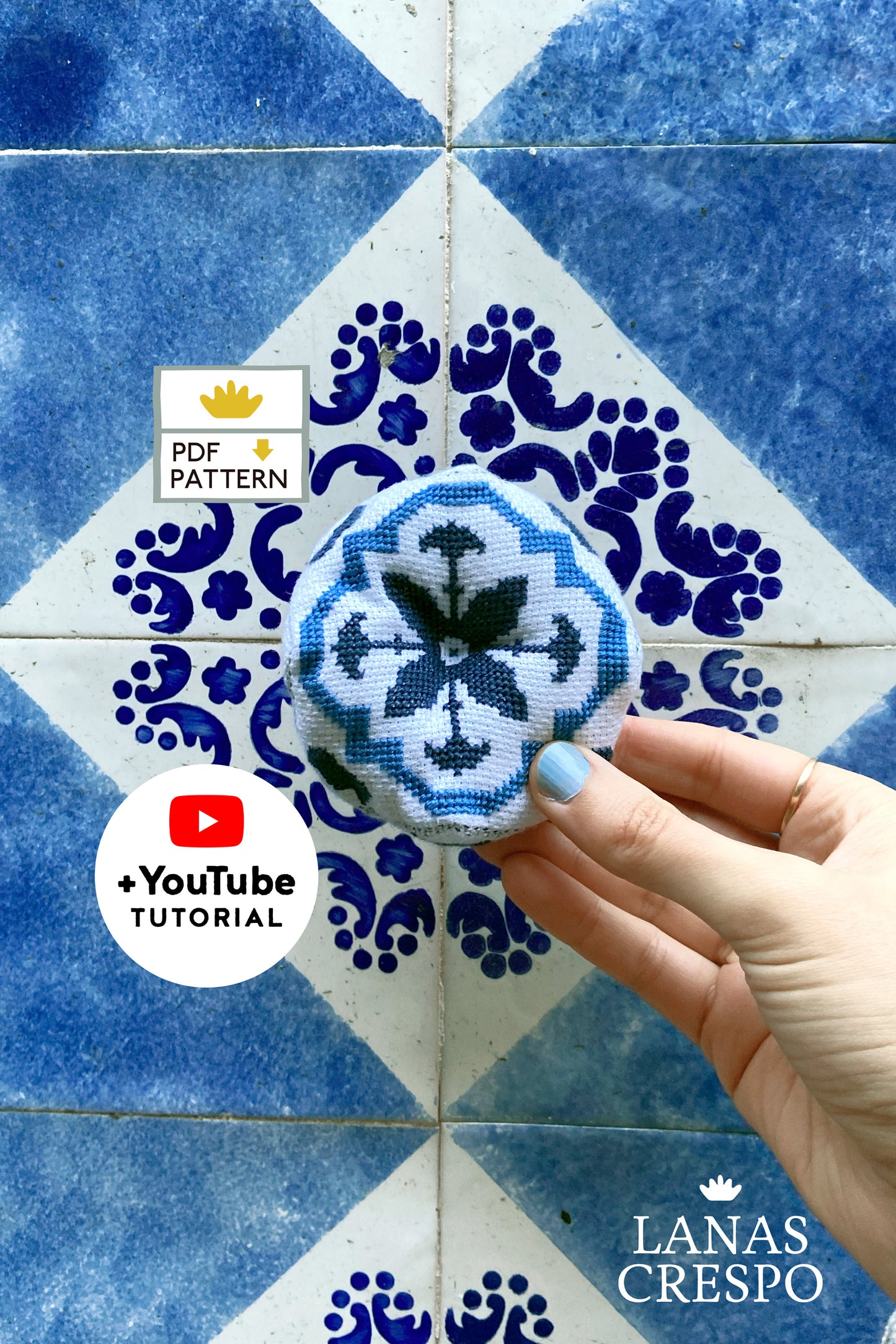 Biscornu Portuguese Azulejo Cross Stitch Pattern - PDF