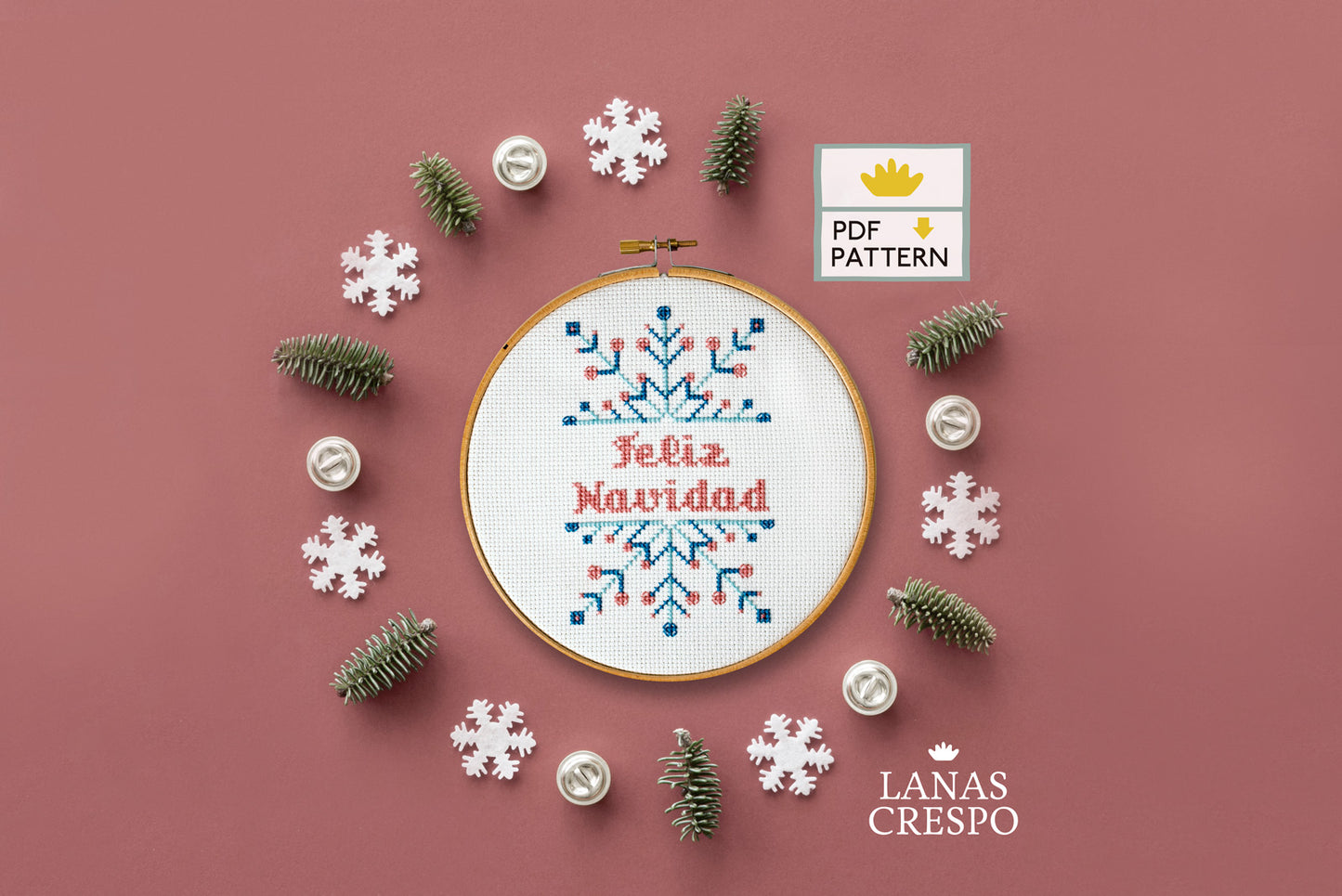 Merry Christmas Cross Stitch Pattern - Spanish Message - PDF Download