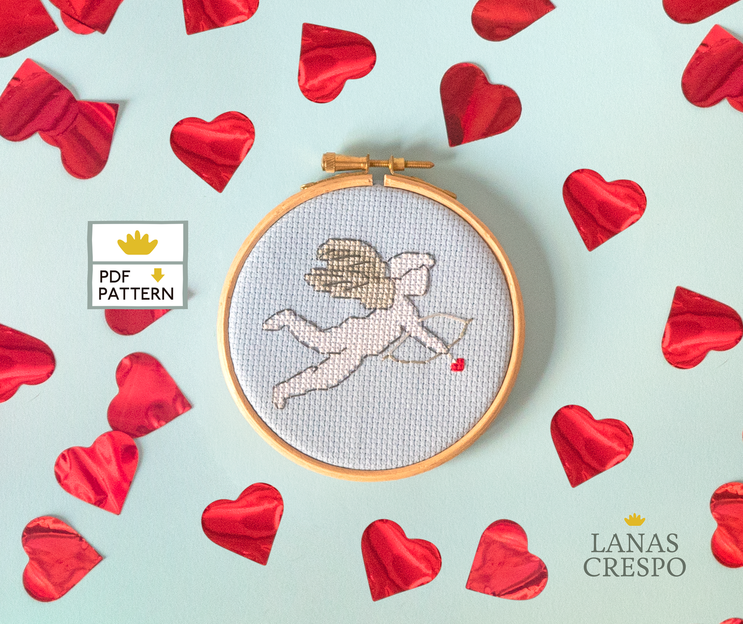 Patrón Punto de Cruz San Valentín, Patrón Punto de Cruz Cupido - Descarga Instantánea PDF