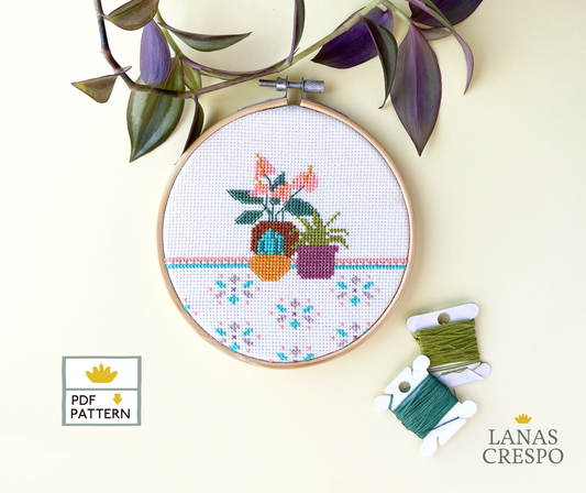 Patrón Punto de Cruz Plantas y Azulejos Mediterráneos - PDF