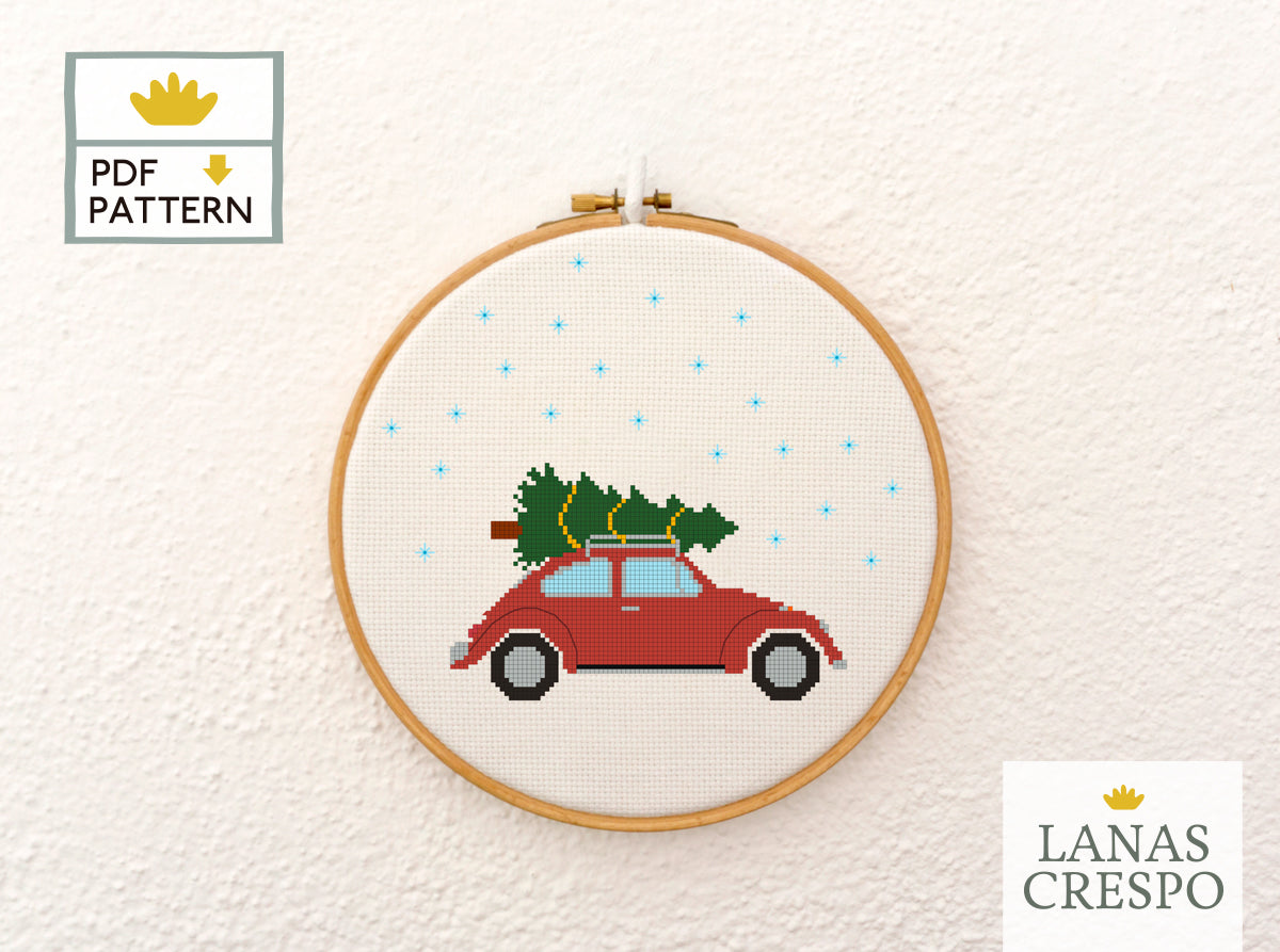 Red Car Christmas Cross Stitch Pattern -PDF