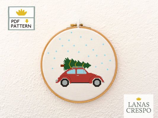 Patrón Punto de Cruz Navidad Coche Rojo -PDF