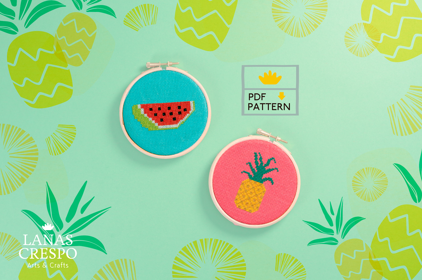 Patrón Punto de Cruz Sandía y Piña, Patrón Verano - PDF