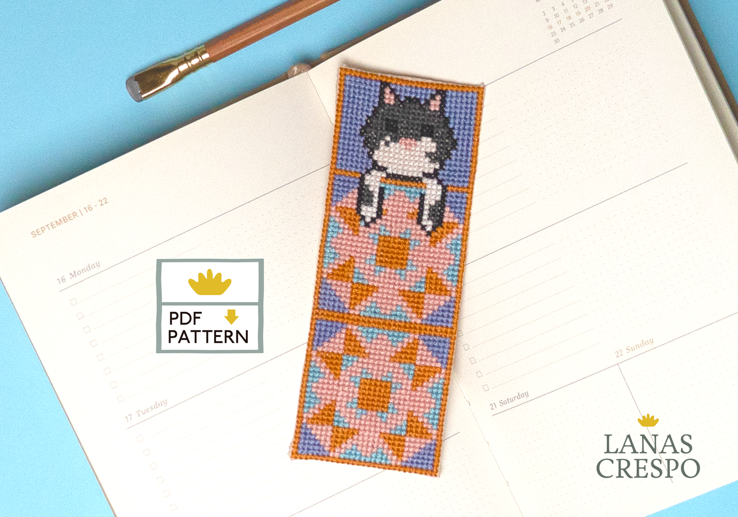 Cross Stitch Bookmark - Tuxedo Cat Cross Stitch Pattern