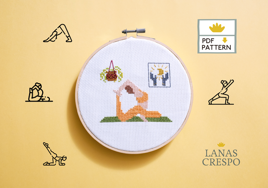 Patrón Punto de Cruz Rajakapotasana, Diseño Punto de Cruz Yoga - PDF